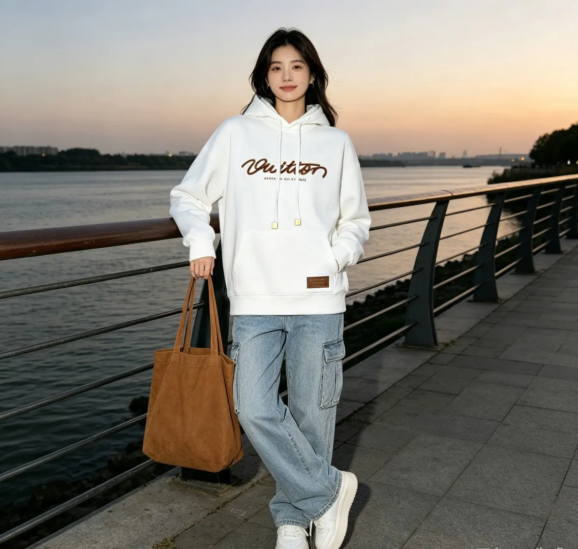 Louis Vuitton Signature Letter Pattern Printed Hooded Sweatshirt